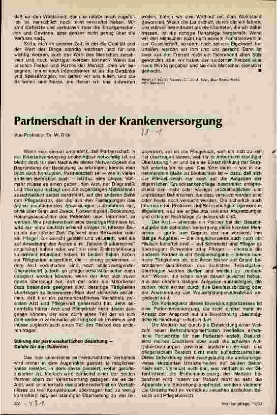 Vorschauseite 1: Partnerschaft in der Krankenversorgung