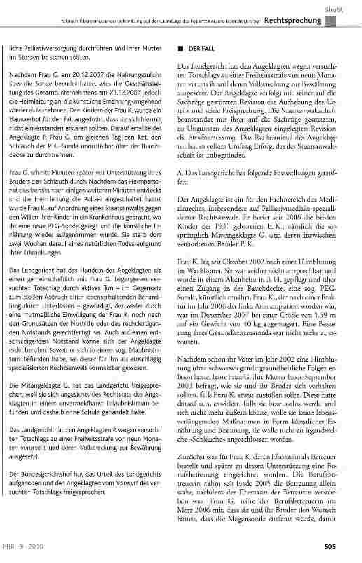 Vorschauseite 2: Abbruch lebenserhaltender Behandlung auf der Grundlage des Patientenwillens ist nicht strafbarStGB § 13, §212, §216, §228; BGB § 1901a, § 1904 Abs. 2 und 4; GG Art. 1 Abs. 1, Art.…