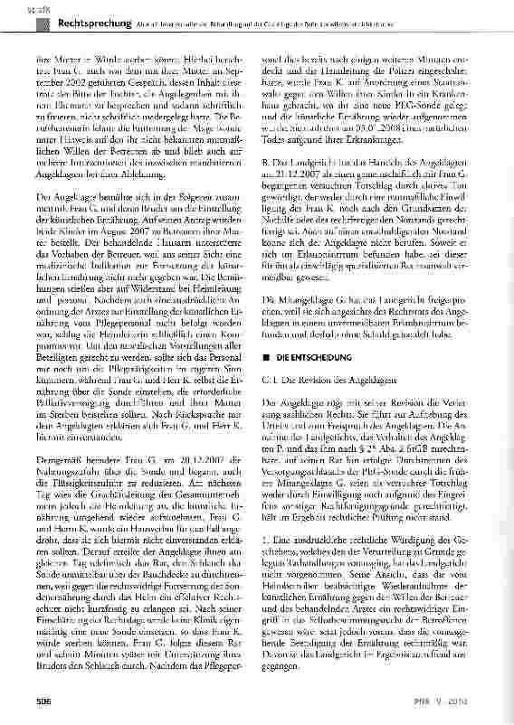 Vorschauseite 3: Abbruch lebenserhaltender Behandlung auf der Grundlage des Patientenwillens ist nicht strafbarStGB § 13, §212, §216, §228; BGB § 1901a, § 1904 Abs. 2 und 4; GG Art. 1 Abs. 1, Art.…