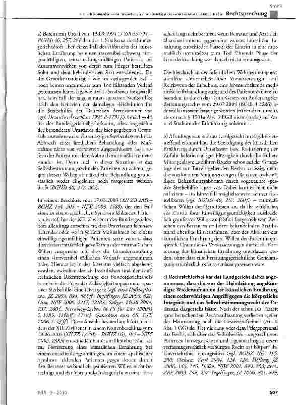 Vorschauseite 4: Abbruch lebenserhaltender Behandlung auf der Grundlage des Patientenwillens ist nicht strafbarStGB § 13, §212, §216, §228; BGB § 1901a, § 1904 Abs. 2 und 4; GG Art. 1 Abs. 1, Art.…