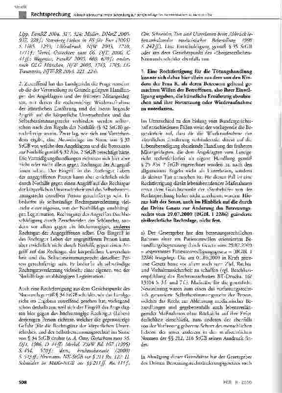 Vorschauseite 5: Abbruch lebenserhaltender Behandlung auf der Grundlage des Patientenwillens ist nicht strafbarStGB § 13, §212, §216, §228; BGB § 1901a, § 1904 Abs. 2 und 4; GG Art. 1 Abs. 1, Art.…