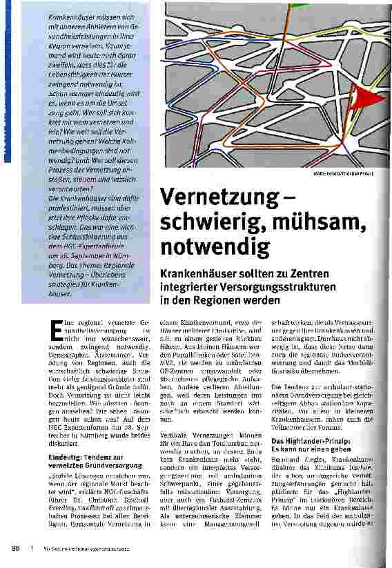 Vorschauseite 1: Vernetzung-schwierig, mühsam, notwendig Krankenhäuser sollten zu Zentren integrierter Versorgungsstrukturen in den Regionen werden