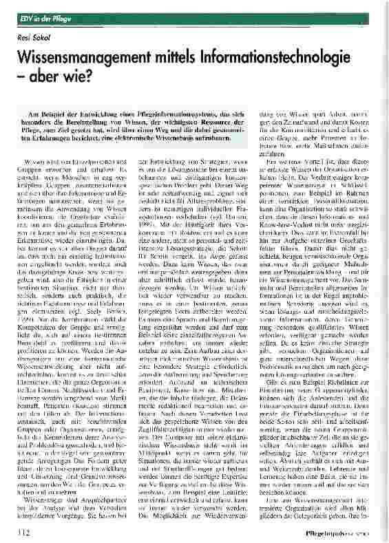 Vorschauseite 1: Wissensmanagement mittels Informationstechnologie - aber wie?