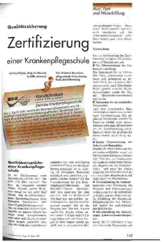 Vorschauseite 1: Zertifizierung einer Krankenpflegeschule Die Zentrale Krankenpflegeschule Fritz-König-Stift, Bad Harzburg