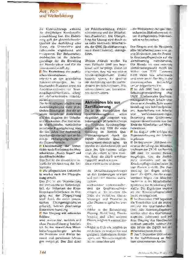 Vorschauseite 2: Zertifizierung einer Krankenpflegeschule Die Zentrale Krankenpflegeschule Fritz-König-Stift, Bad Harzburg