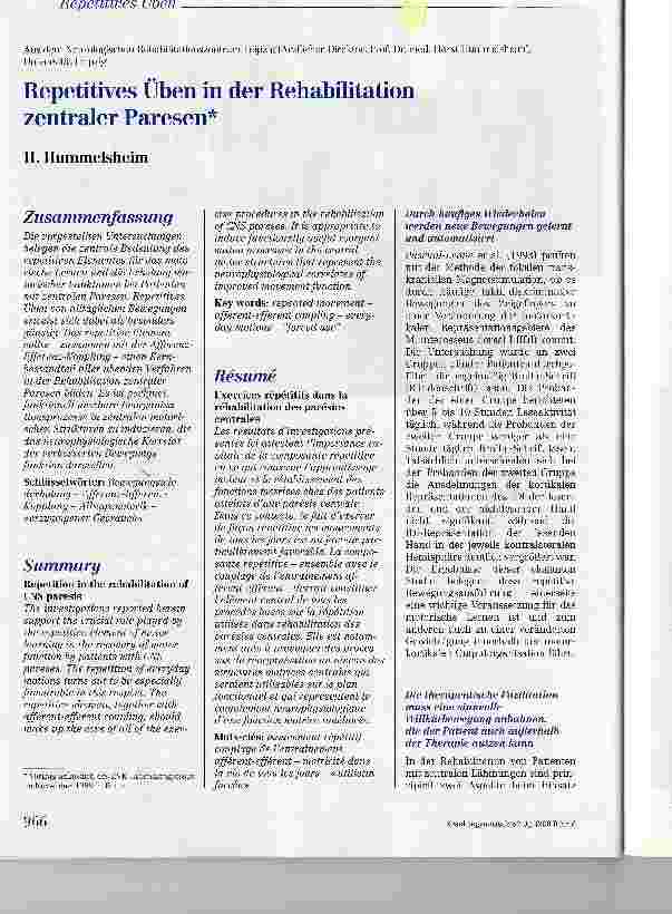 Vorschauseite 1: Repetitives Üben in der Rehabilitation zentraler Paresen
