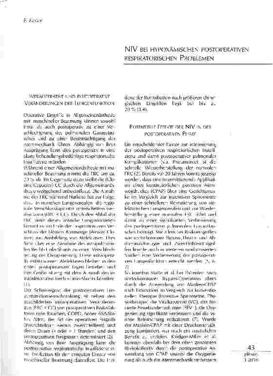 Vorschauseite 1: NIV BEI HYPOXÄMISCHEN POSTOPERATIVEN RESPIRATORISCHEN PROBLEMEN