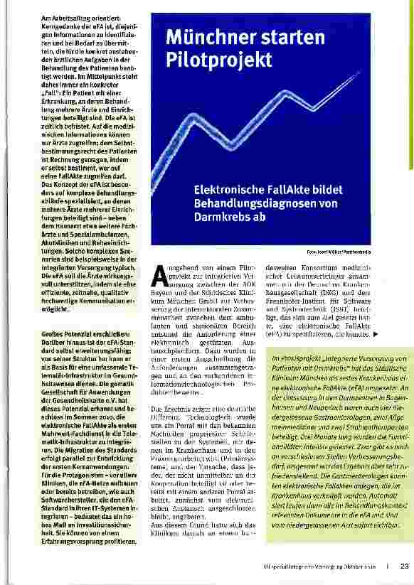 Vorschauseite 1: Elektronische FallAkte bildet Behandlungsdiagnosen von Darmkrebs ab