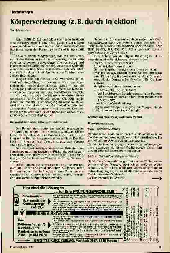 Vorschauseite 1: Körperverletzung (z.B. durch Injektionen)
