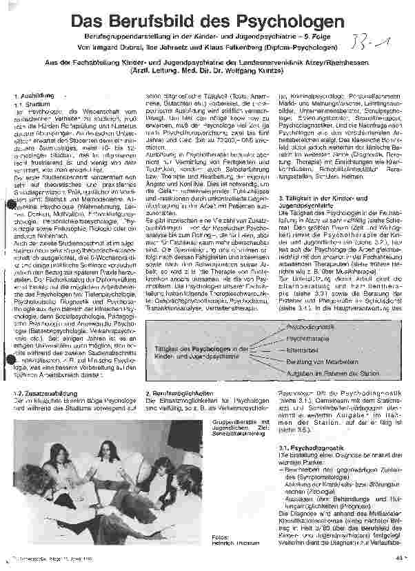 Vorschauseite 1: Das Berufsbild des Psychologen