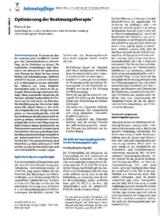 Vorschauseite 1: Optimierung der Beatmungstherapie