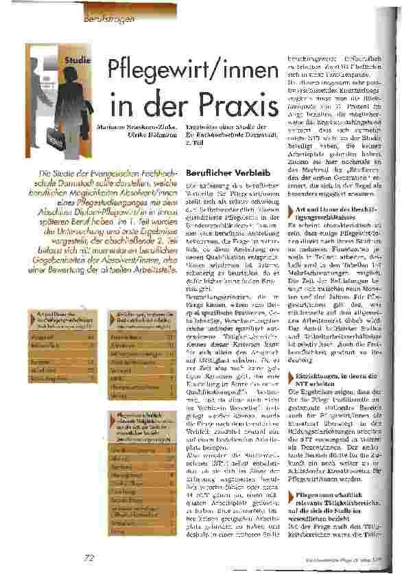 Vorschauseite 1: Pflegewirt/innen in der Praxis Ergebnisse einer Studie der Ev. Fachhochschule Darmstadt, Teil 2