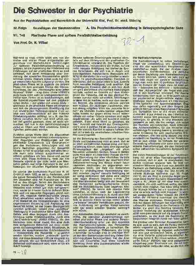 Vorschauseite 1: Die Schwester in der Psychiatrie 32. Folge: Grundlagen der Neurosen lehre A. Persönlichkeitsentwicklung in tiefenpsychologischer Sicht