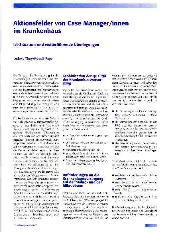 Vorschauseite 1: Aktionsfelder von Case Manager/innen im Krankenhaus