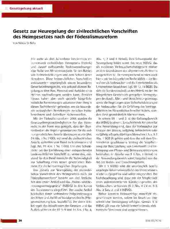 Vorschauseite 1: Gesetz zur Neuregelung der zivilrechtlichen Vorschriften des Heimgesetzes nach der Föderalismusreform