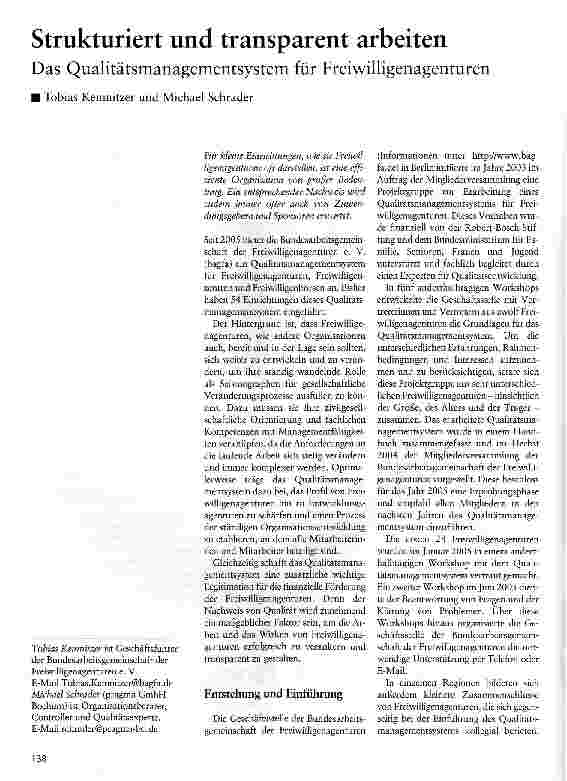 Vorschauseite 1: Strukturiert und transparent arbeiten Das Qualitätsmanagementsystem für Freiwilligenagenturen