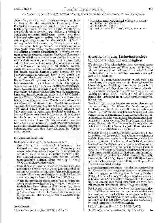 Vorschauseite 1: Anspruch auf eine Lichtsignalanlage bei hochgradiger Schwerhörigkeit