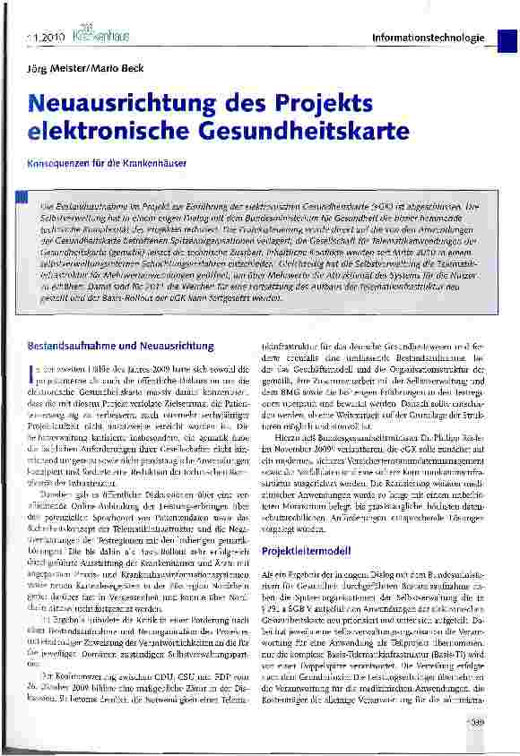 Vorschauseite 1: Neuausrichtung des Projekts elektronische Gesundheitskarte