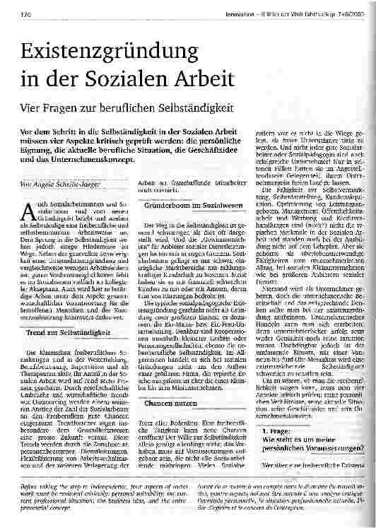 Vorschauseite 1: Existenzgründung in der Sozialen Arbeit Vier Fragen zur beruflichen Selbständigkeit