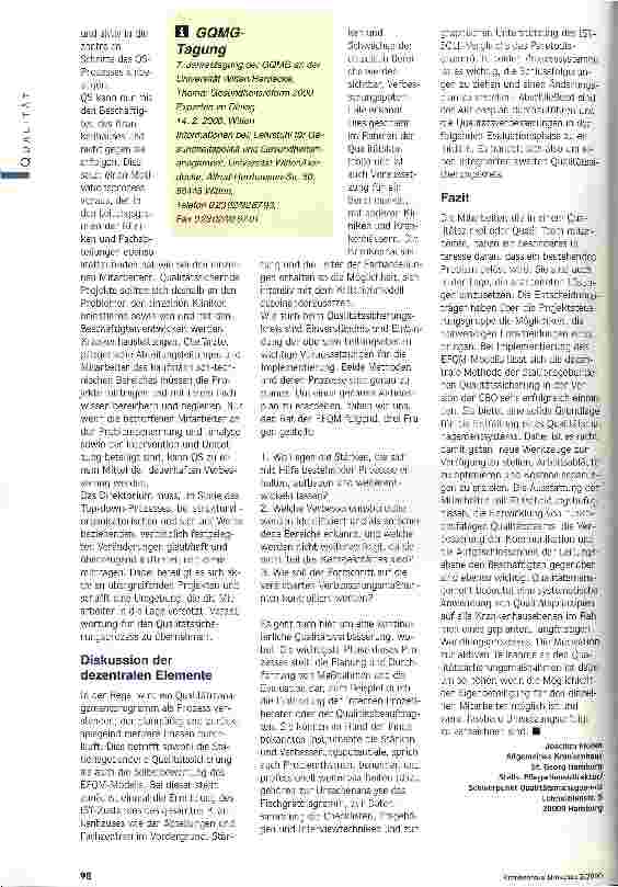 Vorschauseite 5: Mitarbeiter einbinden! Stationsgebundene Qualitätssicherung als Fundament des EFQM-Modells