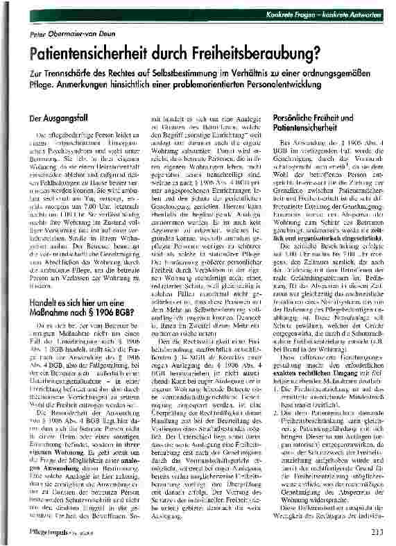 Vorschauseite 1: Patientensicherheit durch Freiheitsberaubung?