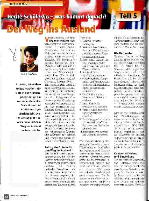 Vorschauseite 1: Heute Schüler/in - was kommt danach? Teil 5: Der Weg ins Ausland