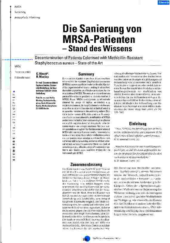 Vorschauseite 1: Die Sanierung von MRSA-Patienten Stand des Wissens