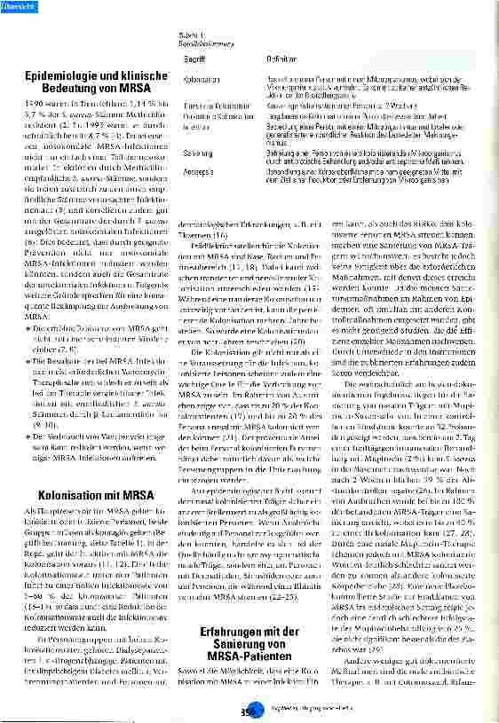 Vorschauseite 2: Die Sanierung von MRSA-Patienten Stand des Wissens