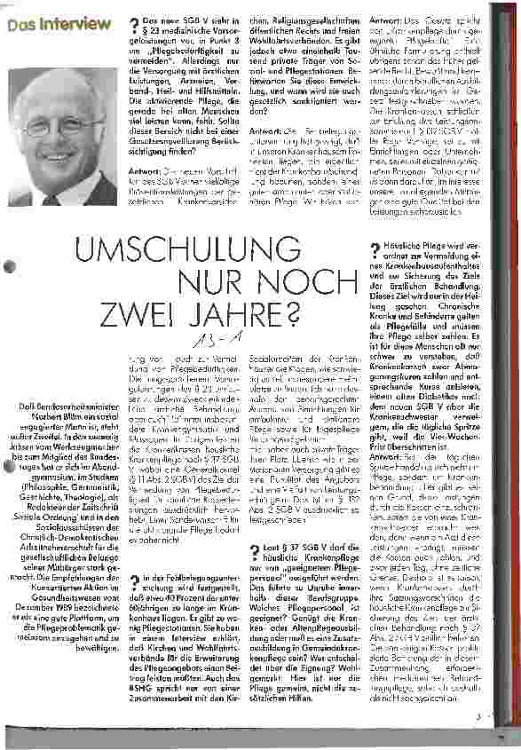 Vorschauseite 1: Umschulung nur noch 2 Jahre? Interview mit Bundesarbeitsminister Norbert Blüm