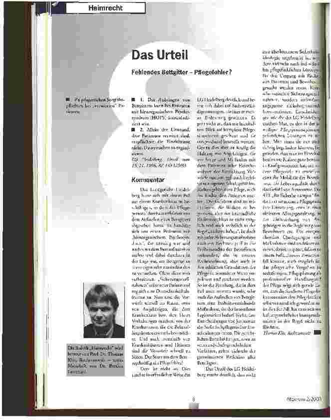 Vorschauseite 1: Das Urteil Fehlendes Bettgitter - Pflegefehler?