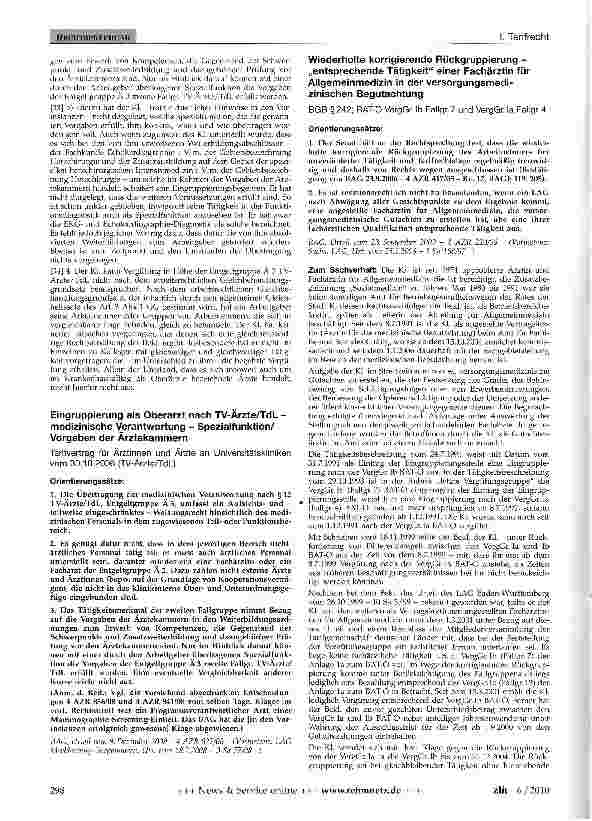 Vorschauseite 1: Eingruppierung als Oberarzt nach TV-Ärzte/TdL -medizinische Verantwortung - Spezialfunktion/ Vorgaben der Ärztekammern