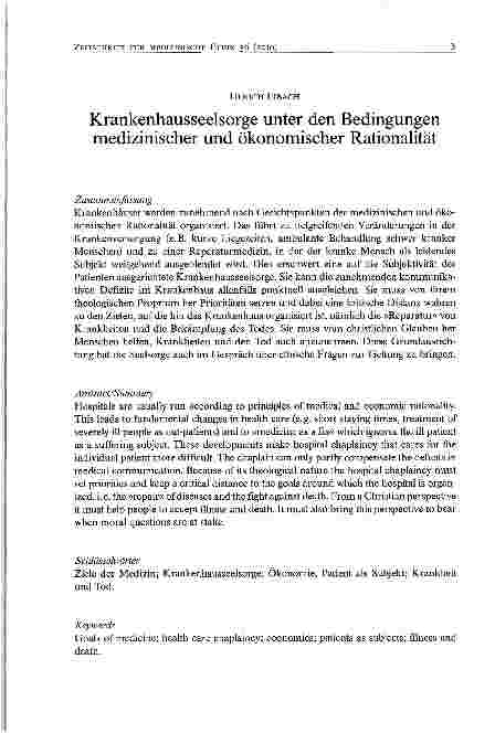 Vorschauseite 1: Krankenhausseelsorge unter den Bedingungen medizinischer und ökonomischer Rationalität