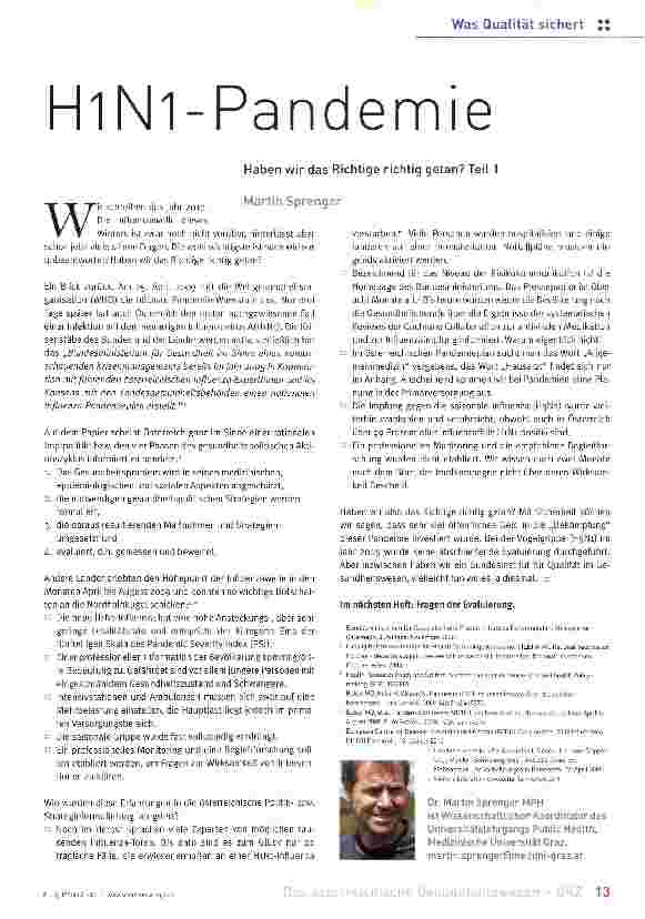Vorschauseite 1: H1N1-Pandemie