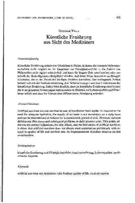 Vorschauseite 1: Künstliche Ernährung aus Sicht des Mediziners