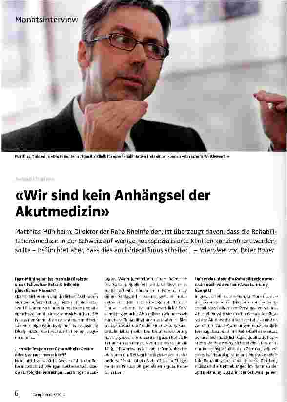 Vorschauseite 1: «Wir sind kein Anhängsel der Akutmedizin»