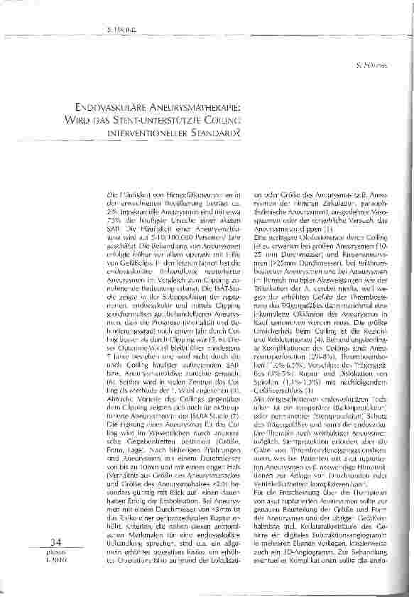 Vorschauseite 1: ENDOVASKULÄRE ANEURYSMATHERAPIE: WIRD DAS STENT-UNTERSTÜTZTE COIUNGINTERVENTIONELLER STANDARD?