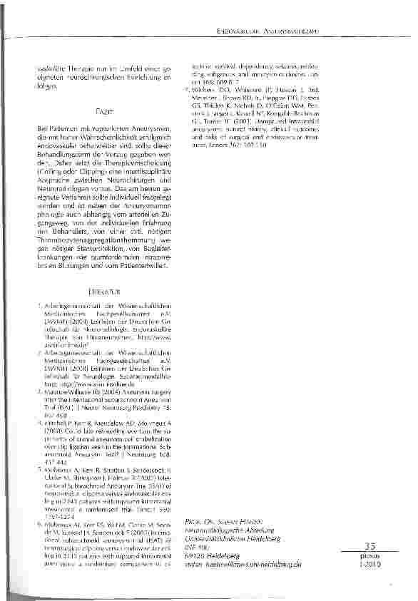 Vorschauseite 2: ENDOVASKULÄRE ANEURYSMATHERAPIE: WIRD DAS STENT-UNTERSTÜTZTE COIUNGINTERVENTIONELLER STANDARD?