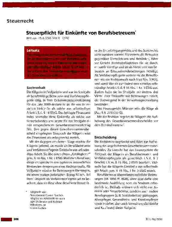Vorschauseite 1: Steuerpflicht für Einkünfte von Berufsbetreuern