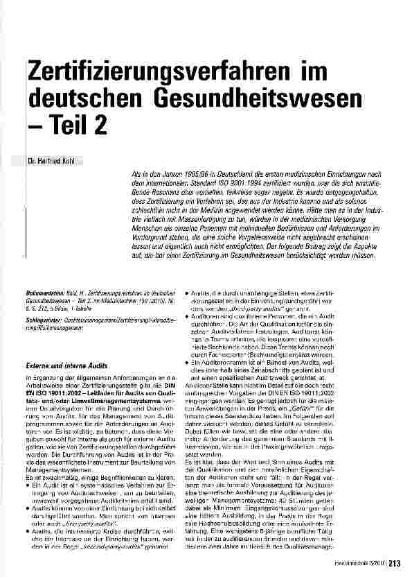Vorschauseite 1: Zertifizierungsverfahren im deutschen Gesundheitswesen - Teil 2