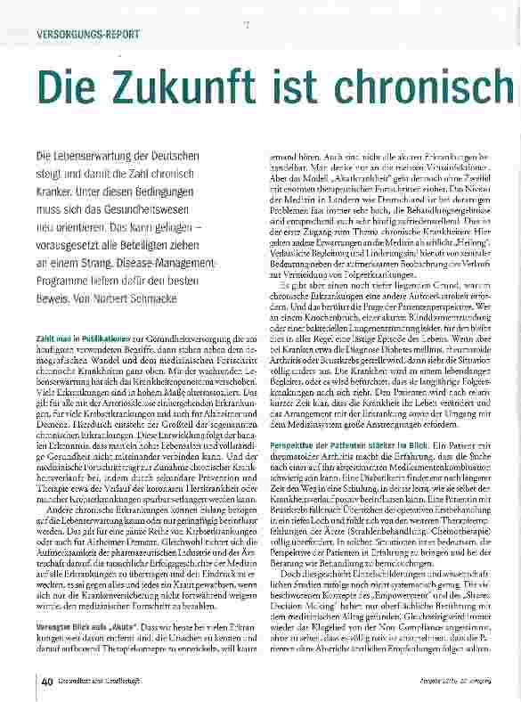Vorschauseite 1: Die Zukunft ist chronisch krank