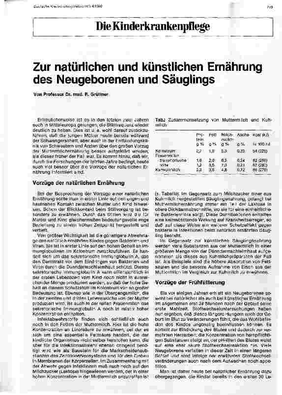 Vorschauseite 1: Zur natürlichen und künstlichen Ernährung des Neugeborenen und Säuglings