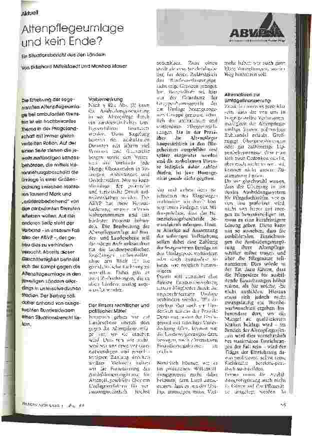 Vorschauseite 1: Altenpflegeumlage und kein Ende? Ein Situationsbericht aus den Ländern