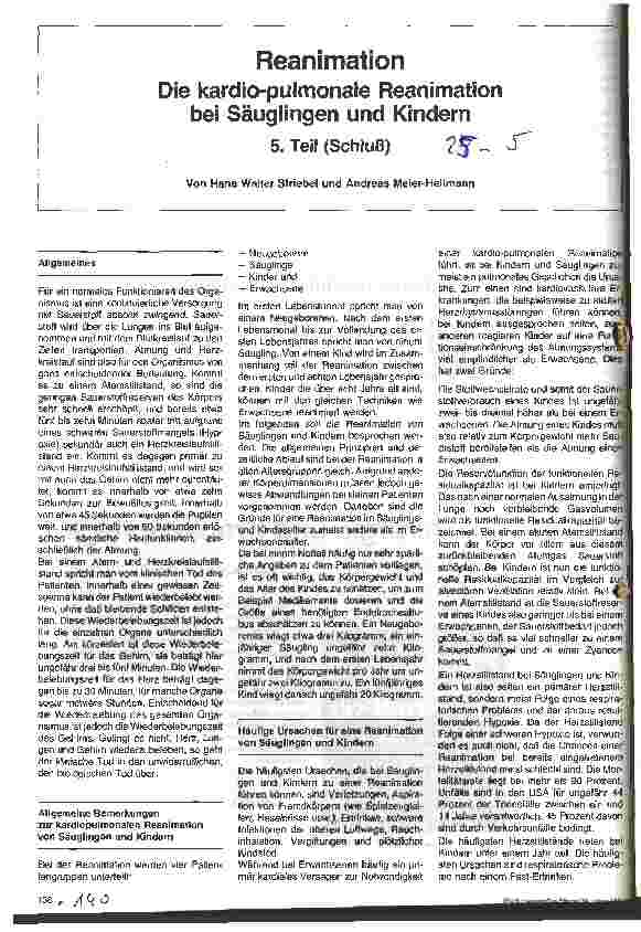 Vorschauseite 1: Reanimation - Die kardio-pulmonale Reanimation bei Säuglingen und Kindern - 5. Teil (Schluß)