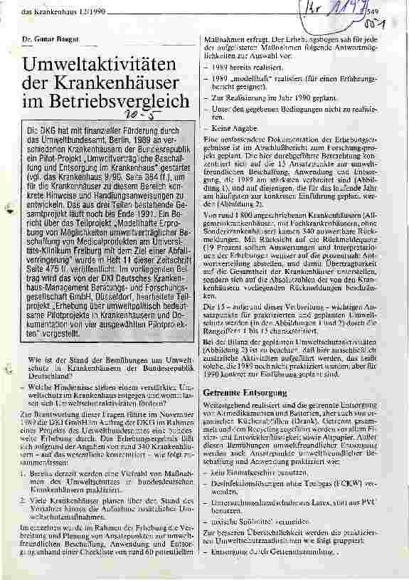 Vorschauseite 1: Umweltaktivitäten der Krankenhäuser im Betriebsvergleich