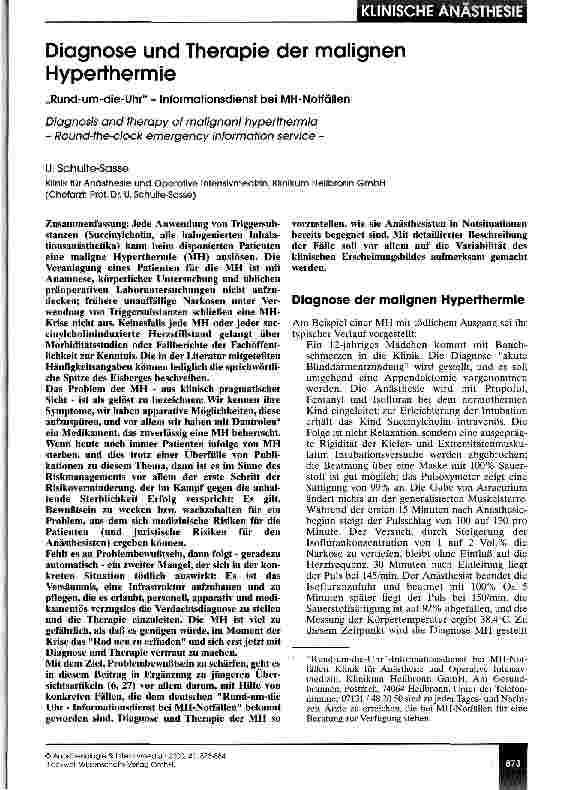 Vorschauseite 1: Diagnose und Therapie der malignen Hyperthermie