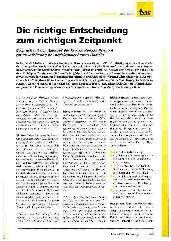 Vorschauseite 1: Die richtige Entscheidung zum richtigen Zeitpunkt
