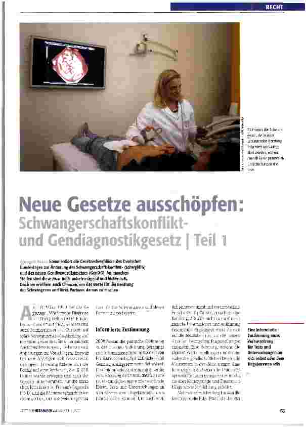 Vorschauseite 1: Neue Gesetze ausschöpfenSchwangerschaftskonflikt-und Gendiagnostikgesetz I Teil 1