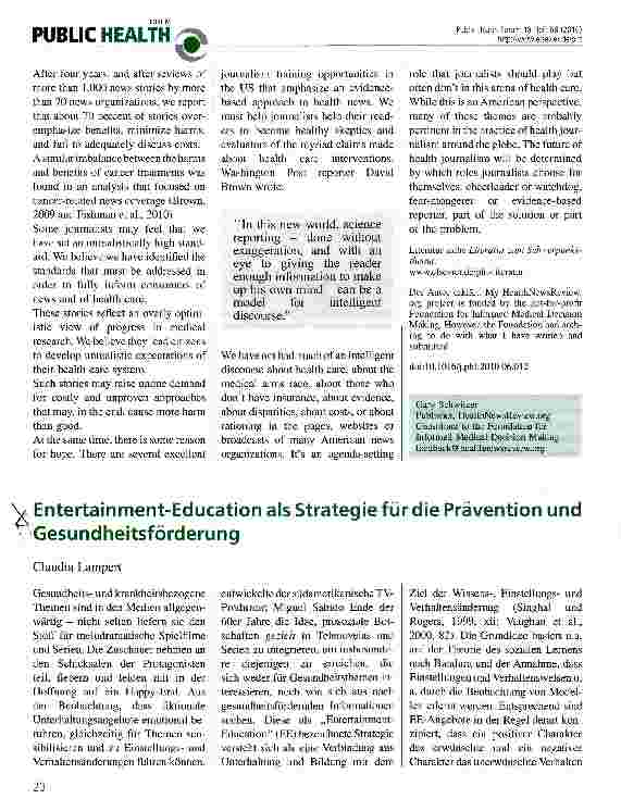Vorschauseite 1: Entertainment-Education als Strategie für die Prävention und Gesundheitsförderung