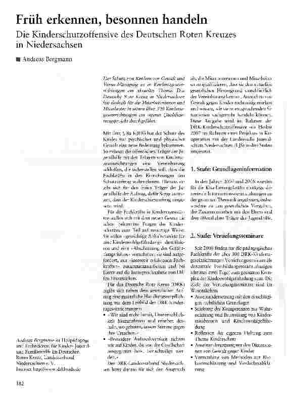 Vorschauseite 1: Früh erkennen, besonnen handeln Die Kinderschutzoffensive des Deutschen Roten Kreuzes in Niedersachsen