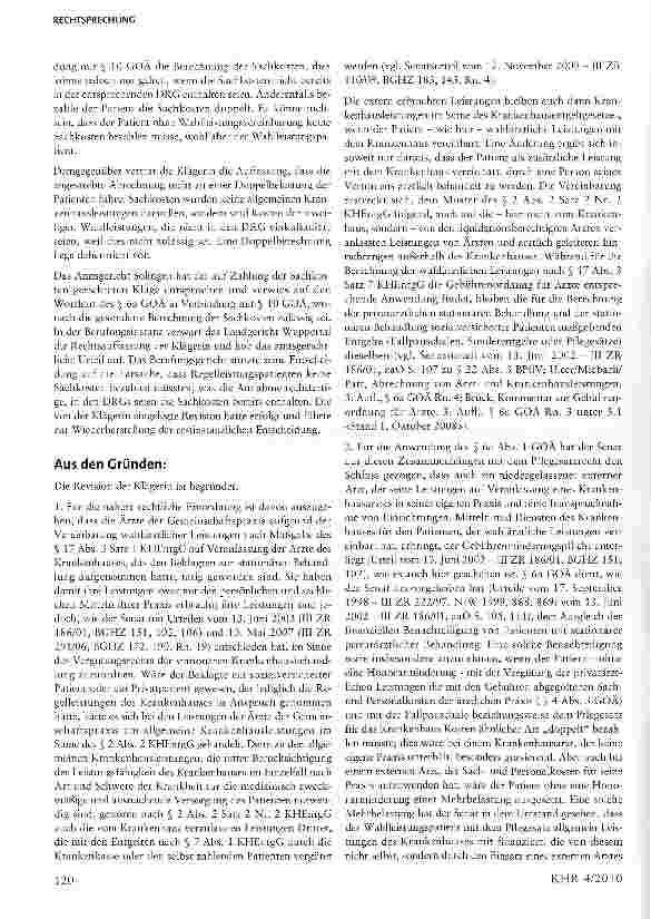 Vorschauseite 2: Auslagenerstattungsanspruch eines externen Arztes gegen stationär behandelte Wahlleistungspatienten§ 6a Abs. 2 GOÄ, § 10 GOÄ, § 17 Abs. 3 Satz 7 KHEntgG